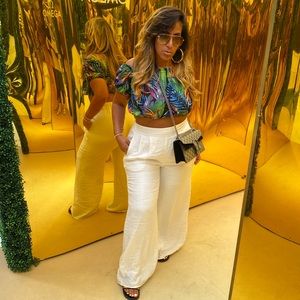 Rachel Zoe off shoulder floral tropical print top